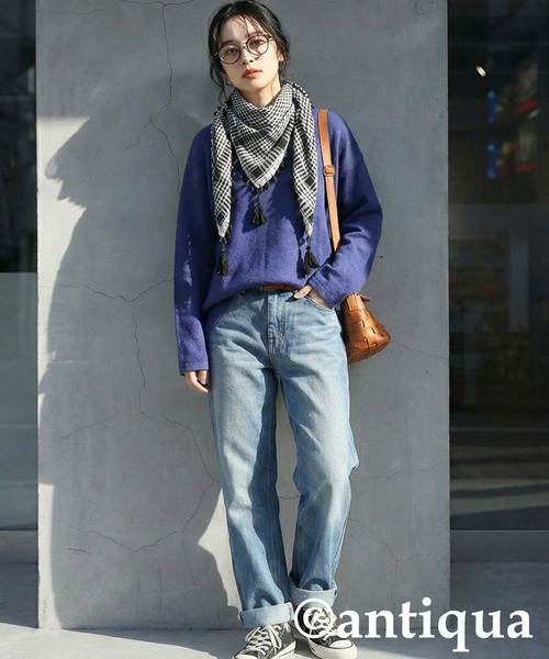 antiqua（アンティカ）の「千鳥格子 チェック柄 大判 ストール（ストール/ショール・レディース・ブラック・FREE）」の9枚目の写真