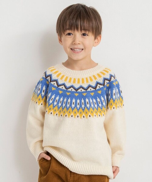 BRANSHES（ブランシェス）の「【マシンウォッシャブル】幾何学柄ニット（ニット/セーター・キッズ・アイボリー/ネイビー・L/M/XL/S）」の2枚目の写真