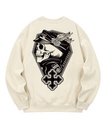KMC0119 ゴーストスカル 裏起毛 スウェット - クリーム