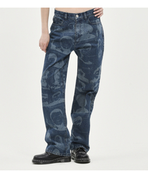 PORTRAIT PRINTING DENIM PANTS INDIGO