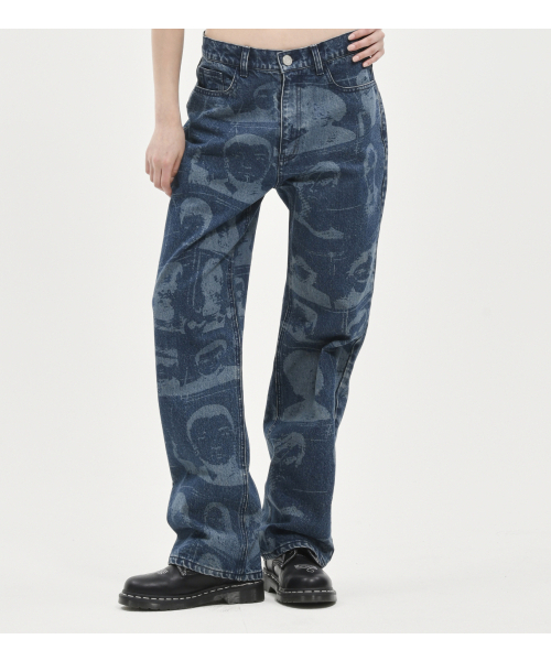 EXTRAORDINARY(エクストラオーディナリー)の「PORTRAIT PRINTING DENIM PANTS INDIGO(デニムパンツ・メンズ・その他・LARGE/MEDIUM/SMALL/X-LARGE)」の1枚目の写真