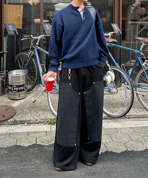 UNDERSTATEMENTs（アンダーステイトメント）の「【ユニセックス】配色ヘンリーネックニット（ニット/セーター・メンズ・レッド/ネイビー・MEDIUM/LARGE）」の5枚目の写真