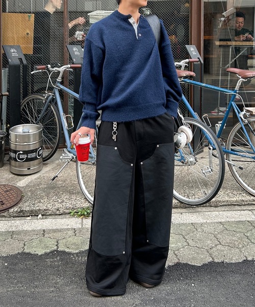 UNDERSTATEMENTs（アンダーステイトメント）の「【ユニセックス】配色ヘンリーネックニット（ニット/セーター・メンズ・レッド/ネイビー・MEDIUM/LARGE）」の6枚目の写真