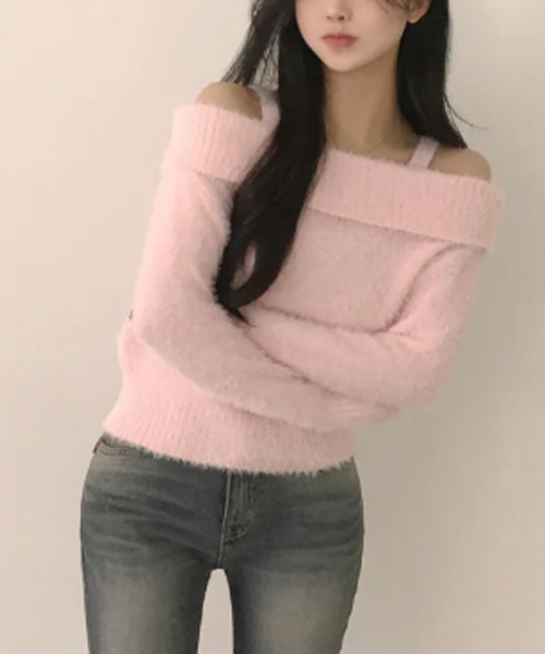 VIVID LADY(ビビッドレディー)の「オフショルダー シャギーニットトップス(ニット/セーター・レディース・ブラック/ピンク/アイボリー・FREE)」の19枚目の写真