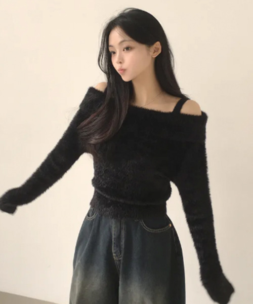 VIVID LADY(ビビッドレディー)の「オフショルダー シャギーニットトップス(ニット/セーター・レディース・ブラック/ピンク/アイボリー・FREE)」の11枚目の写真