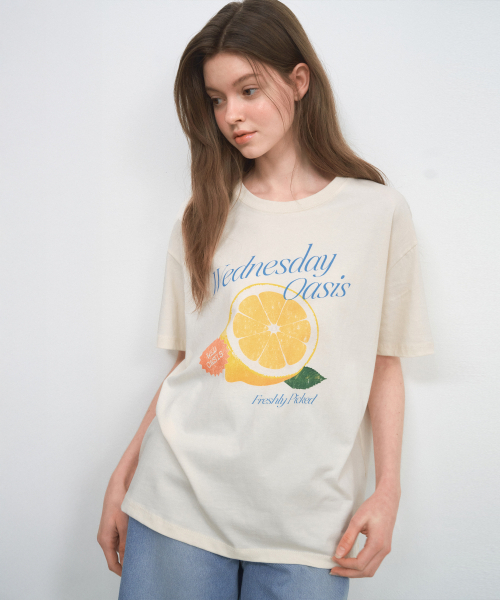 WEDNESDAYOASISFORWOMEN（ウェンズデー オアシス フォー ウーマン）の「スウィートレモン ショートスリーブTシャツ_CREAM(W25-TP28)（Tシャツ/カットソー・レディース・アイボリー・FREE）」の3枚目の写真