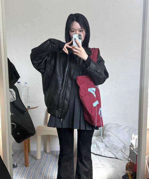 LADY VOLUME（レディーボリューム）の「9201 ウォッシングレザーオーバーサイズジャケット (ブラック)（ライダースジャケット・レディース・その他・FREE）」の4枚目の写真