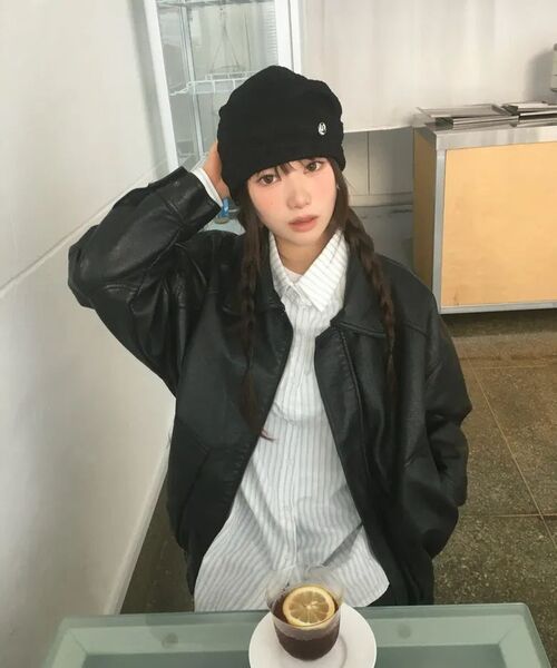 LADY VOLUME（レディーボリューム）の「9201 ウォッシングレザーオーバーサイズジャケット (ブラック)（ライダースジャケット・レディース・その他・FREE）」の5枚目の写真