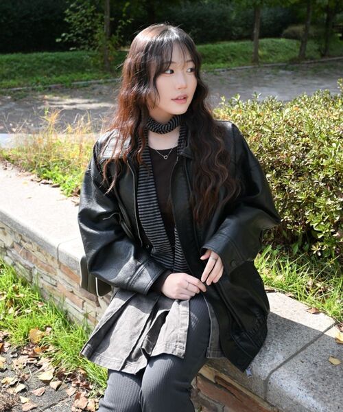 LADY VOLUME（レディーボリューム）の「9201 ウォッシングレザーオーバーサイズジャケット (ブラック)（ライダースジャケット・レディース・その他・FREE）」の12枚目の写真