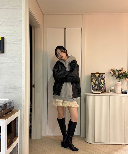 LADY VOLUME（レディーボリューム）の「9201 ウォッシングレザーオーバーサイズジャケット (ブラック)（ライダースジャケット・レディース・その他・FREE）」の13枚目の写真