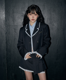 CHERRYQUIRI（チェリーキュリー）の「stripe crop jk - dark navy（テーラードジャケット）」