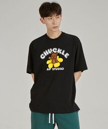 フロントチャックベアラウンドネック 40番手二重織綿半袖Tシャツ_ブラック