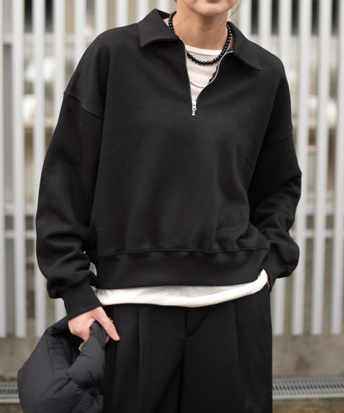 Marient（マリエント）の「ハーフZIPスウェットPO（スウェット・レディース・グレー/ブラック・FREE）」の2枚目の写真