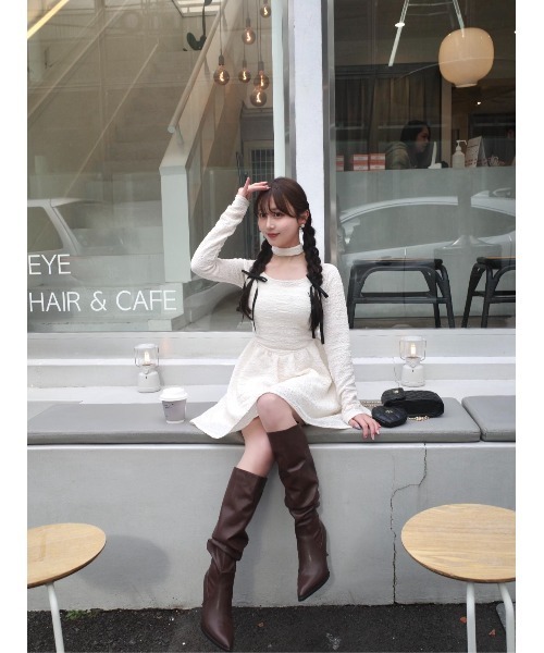 MISTREASS(ミストレアス)の「Ripple Back Open Mini Dress With Tie(ワンピース・レディース・ブラック/アイボリー・FREE)」の18枚目の写真
