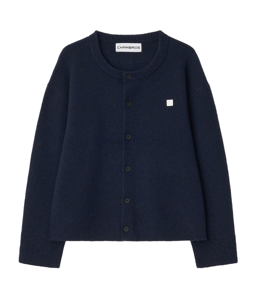 Rounded Neck crop knit cardigan [navy] — укороченный кардиган с округлым вырезом, тёмно‑синий