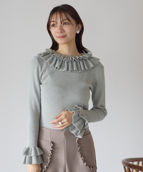 Neige（ネージュ）の「ダブルフリルリブニット（ニット/セーター・レディース・ブラック/ライトグレー/チャコールグレー・ONE SIZE）」の17枚目の写真