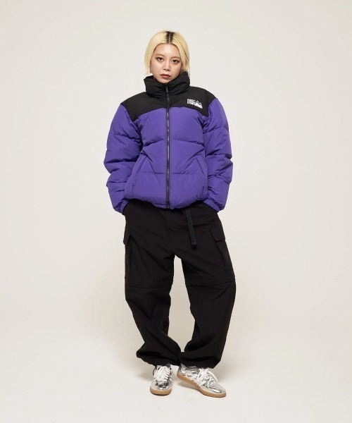 パーリーゲイツ ダウンジャケット サイズ1 M リバーシブル ネイビー 紫 FIRST DOWN BUBBLE DOWN JKT MICROFT(R)（ファーストダウン バブル