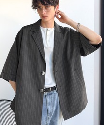 Java（ジャバ）の「《JaVaジャバコラボ》主役級!アンティーク釦使いストライプ柄ヘリンボン生地シャツジャケット（テーラードジャケット）」