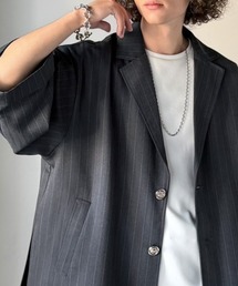 Java（ジャバ）の「《JaVaジャバコラボ》主役級!アンティーク釦使いストライプ柄ヘリンボン生地シャツジャケット（テーラードジャケット）」