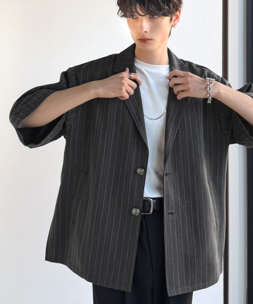 Java（ジャバ）の「《JaVaジャバコラボ》主役級！アンティーク釦使いストライプ柄ヘリンボン生地シャツジャケット（テーラードジャケット・メンズ・チャコールグレー/ダークネイビー・SMALL/MEDIUM/LARGE）」の12枚目の写真