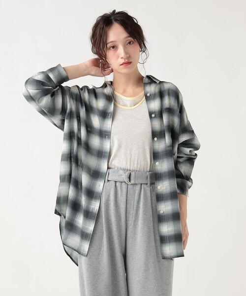 BEAMS HEART（ビームスハート）の「チェック柄 シアー ボタンシャツ（シャツ/ブラウス・レディース・ピンク/サックスブルー/オフホワイト・FREE）」の7枚目の写真