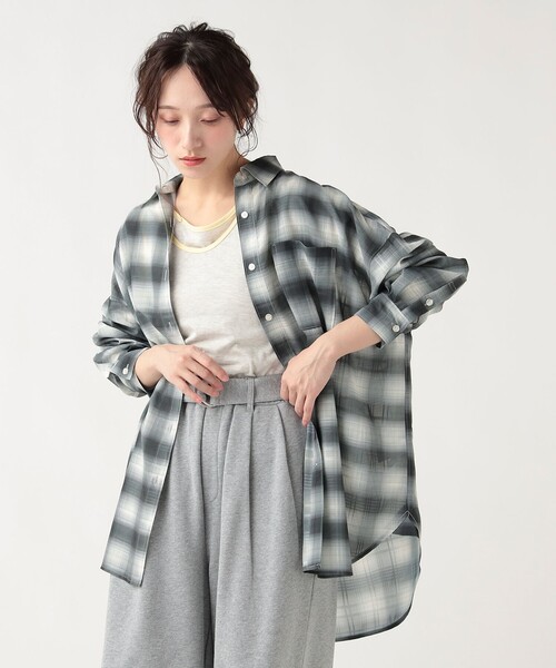 BEAMS HEART（ビームスハート）の「チェック柄 シアー ボタンシャツ（シャツ/ブラウス・レディース・ピンク/サックスブルー/オフホワイト・FREE）」の8枚目の写真