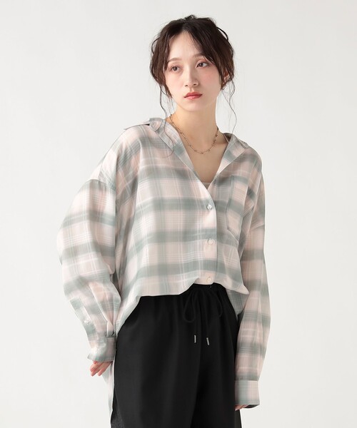BEAMS HEART（ビームスハート）の「チェック柄 シアー ボタンシャツ（シャツ/ブラウス・レディース・ピンク/サックスブルー/オフホワイト・FREE）」の11枚目の写真