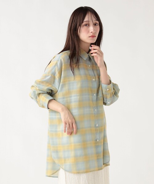 BEAMS HEART（ビームスハート）の「チェック柄 シアー ボタンシャツ（シャツ/ブラウス・レディース・ピンク/サックスブルー/オフホワイト・FREE）」の14枚目の写真