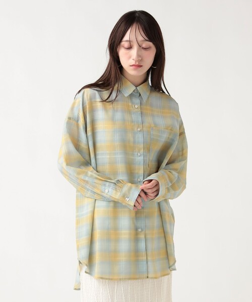 BEAMS HEART（ビームスハート）の「チェック柄 シアー ボタンシャツ（シャツ/ブラウス・レディース・ピンク/サックスブルー/オフホワイト・FREE）」の15枚目の写真