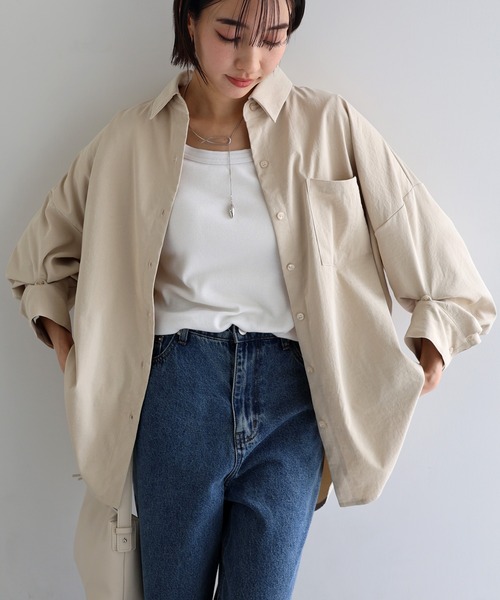 evernavy(エバーネイビー)の「2wayスリーブ長袖シャツブラウス(シャツ/ブラウス・レディース・ベージュ/サックスブルー/オフホワイト・M)」の3枚目の写真