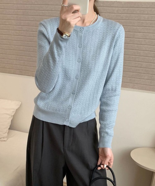 aimoha(アイモハ)の「エアリータッチクルーネックニットカーディガン(カーディガン/ボレロ・レディース・ライトブルー/ピンク/ライトグレー・FREE)」の12枚目の写真