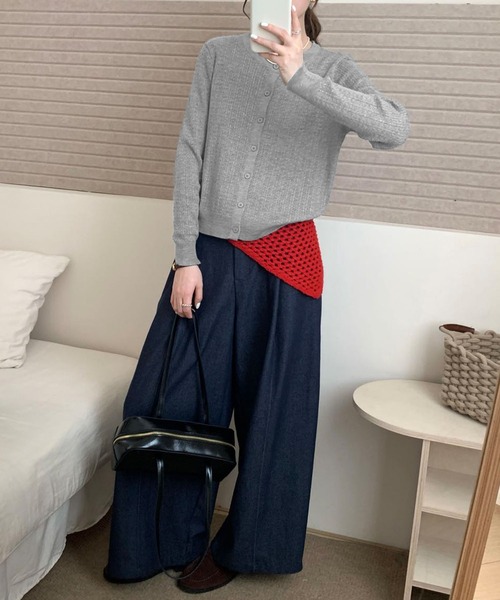 aimoha(アイモハ)の「エアリータッチクルーネックニットカーディガン(カーディガン/ボレロ・レディース・ライトブルー/ピンク/ライトグレー・FREE)」の9枚目の写真