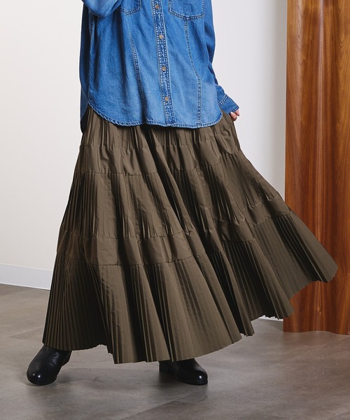 ROSE BUD（ローズバッド）の「TIERED SKIRT（スカート・レディース・カーキ/ブラック・ONE SIZE）」の8枚目の写真