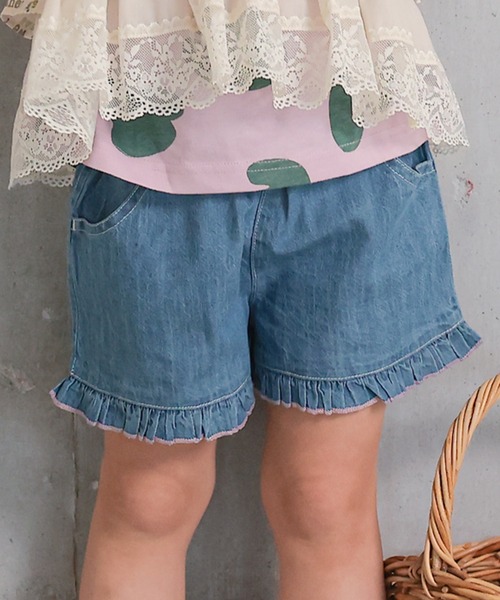 Life Support Products（ライフサポートプロダクツ）の「デニムフリルショートパンツ（デニムパンツ・キッズ・ライトブルー/ネイビー・100/95/90/80/150/140/130/120/110）」の5枚目の写真