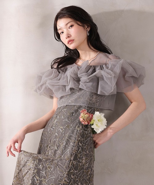 Kana（カナ）の「ボリュームボレロ花柄ワンピースドレス 2点セットワンピースドレス パーティー ドレス 結婚式 お呼ばれ オケージョン（ドレス・レディース・ブラック/チャコールグレー/ベージュ・M）」の14枚目の写真