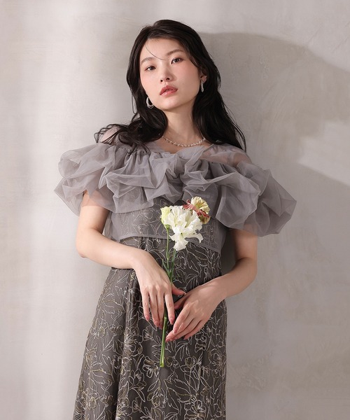 Kana（カナ）の「ボリュームボレロ花柄ワンピースドレス 2点セットワンピースドレス パーティー ドレス 結婚式 お呼ばれ オケージョン（ドレス・レディース・ブラック/チャコールグレー/ベージュ・M）」の22枚目の写真