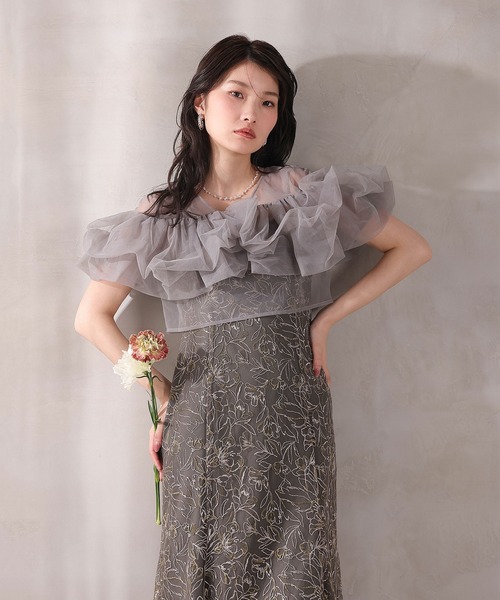 Kana（カナ）の「ボリュームボレロ花柄ワンピースドレス 2点セットワンピースドレス パーティー ドレス 結婚式 お呼ばれ オケージョン（ドレス・レディース・ブラック/チャコールグレー/ベージュ・M）」の12枚目の写真