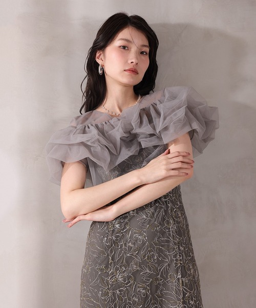 Kana（カナ）の「ボリュームボレロ花柄ワンピースドレス 2点セットワンピースドレス パーティー ドレス 結婚式 お呼ばれ オケージョン（ドレス・レディース・ブラック/チャコールグレー/ベージュ・M）」の13枚目の写真