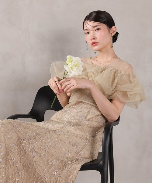Kana（カナ）の「ボリュームボレロ花柄ワンピースドレス 2点セットワンピースドレス パーティー ドレス 結婚式 お呼ばれ オケージョン（ドレス・レディース・ブラック/チャコールグレー/ベージュ・M）」の15枚目の写真