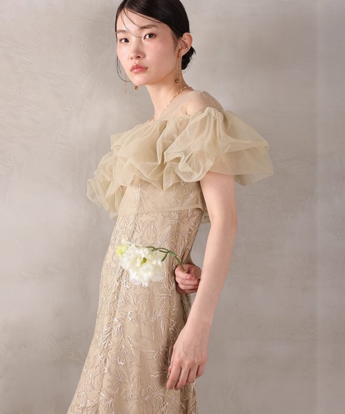 Kana（カナ）の「ボリュームボレロ花柄ワンピースドレス 2点セットワンピースドレス パーティー ドレス 結婚式 お呼ばれ オケージョン（ドレス・レディース・ブラック/チャコールグレー/ベージュ・M）」の17枚目の写真