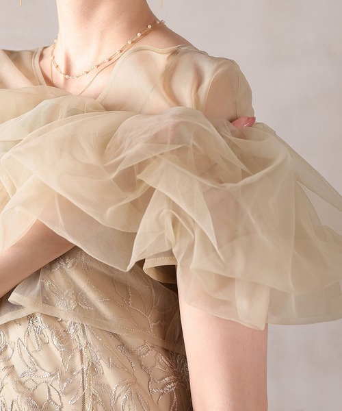 Kana（カナ）の「ボリュームボレロ花柄ワンピースドレス 2点セットワンピースドレス パーティー ドレス 結婚式 お呼ばれ オケージョン（ドレス・レディース・ブラック/チャコールグレー/ベージュ・M）」の4枚目の写真