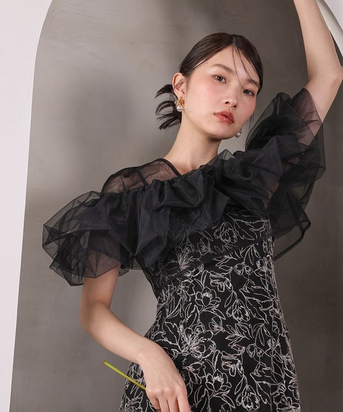 Kana（カナ）の「ボリュームボレロ花柄ワンピースドレス 2点セットワンピースドレス パーティー ドレス 結婚式 お呼ばれ オケージョン（ドレス・レディース・ブラック/チャコールグレー/ベージュ・M）」の14枚目の写真