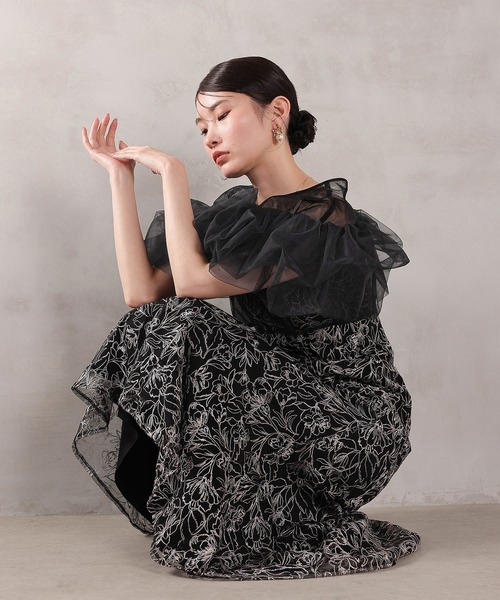 Kana（カナ）の「ボリュームボレロ花柄ワンピースドレス 2点セットワンピースドレス パーティー ドレス 結婚式 お呼ばれ オケージョン（ドレス・レディース・ブラック/チャコールグレー/ベージュ・M）」の15枚目の写真