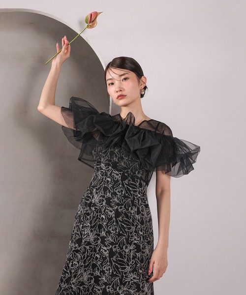 Kana（カナ）の「ボリュームボレロ花柄ワンピースドレス 2点セットワンピースドレス パーティー ドレス 結婚式 お呼ばれ オケージョン（ドレス・レディース・ブラック/チャコールグレー/ベージュ・M）」の16枚目の写真