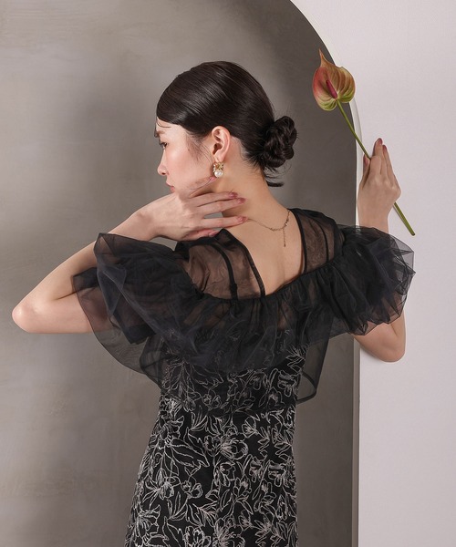 Kana（カナ）の「ボリュームボレロ花柄ワンピースドレス 2点セットワンピースドレス パーティー ドレス 結婚式 お呼ばれ オケージョン（ドレス・レディース・ブラック/チャコールグレー/ベージュ・M）」の13枚目の写真