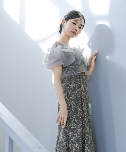 Kana（カナ）の「ボリュームボレロ花柄ワンピースドレス 2点セットワンピースドレス パーティー ドレス 結婚式 お呼ばれ オケージョン（ドレス・レディース・ブラック/チャコールグレー/ベージュ・M）」の19枚目の写真