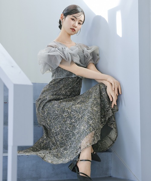 Kana（カナ）の「ボリュームボレロ花柄ワンピースドレス 2点セットワンピースドレス パーティー ドレス 結婚式 お呼ばれ オケージョン（ドレス・レディース・ブラック/チャコールグレー/ベージュ・M）」の21枚目の写真