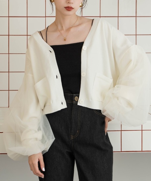 hinari（ヒナリ）の「チュールカーディガン（カーディガン/ボレロ・レディース・オフホワイト/ピンク/クリーム・FREE）」の2枚目の写真