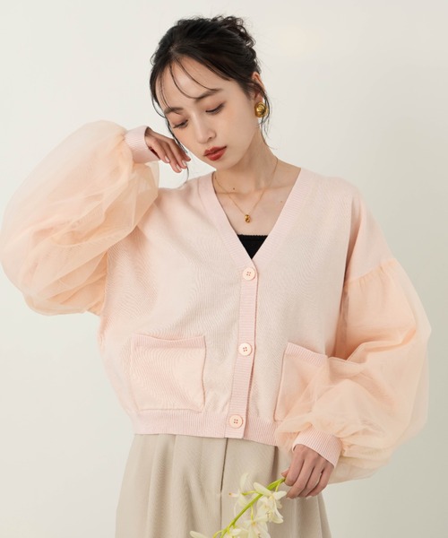 hinari（ヒナリ）の「チュールカーディガン（カーディガン/ボレロ・レディース・オフホワイト/ピンク/クリーム・FREE）」の3枚目の写真