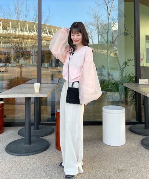 hinari（ヒナリ）の「チュールカーディガン（カーディガン/ボレロ・レディース・オフホワイト/ピンク/クリーム・FREE）」の4枚目の写真